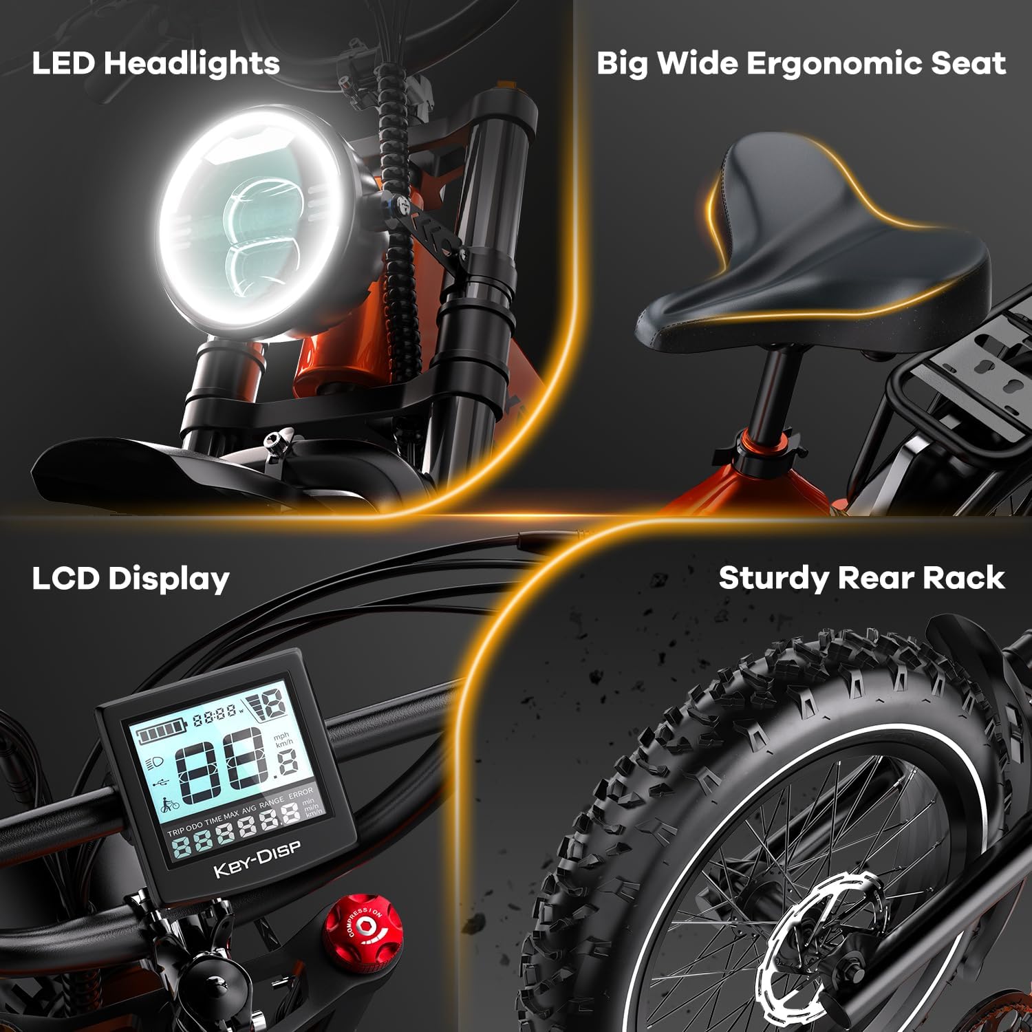 LED-verlichting zadel LCD-display en bagagedrager